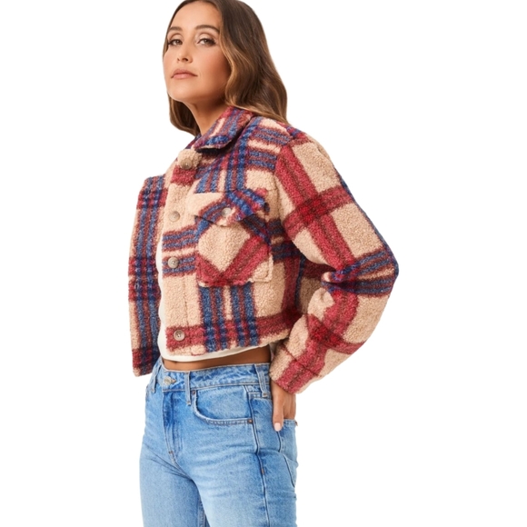 L*SPACE Big Sur Plaid Sherpa Cropped Jacket NWT - Picture 5 of 11